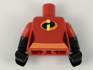 Lego Torso Female Orange Belt and Incredibles Symbol Pattern (Violet Parr) / Black Arms with Molded Red Short Sleeves Pattern / Black Hands