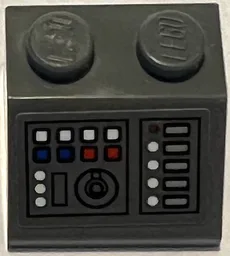Slope 45 2 x 2 with Control Panel with Round Knob, White, Red, and Blue Buttons, and Light Bluish Gray Displays Pattern (Sticker) - Set 75315