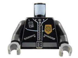 Torso Police Leather Jacket, Gold Badge, Radio, Belt Pattern / Black Arms / Dark Bluish Gray Hands