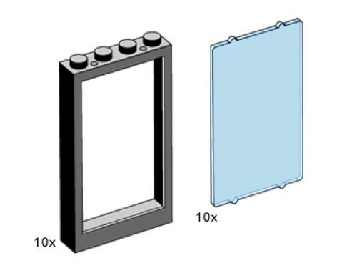 Lego 1 x 4 x 5 Black Window Frame with Blue Pane