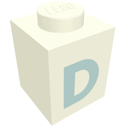 Lego Brick 1 x 1 with Blue 'D' Print (Bold Font) / White