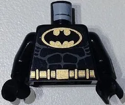 Torso Batman Logo in Gold Oval with Muscles and Gold Belt Pattern / Black Arms / Black Hands