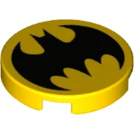 Tile Round 2 x 2 with Black Batman Logo Print / Yellow
