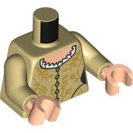 Lego Torso, Dress, White Trim, Buttons, Light Nougat Chest, Gold Decorations print, Tan Arms, Light Nougat Hands / Tan
