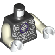 Lego Torso Armor, Dark Purple Circle with White Symbol, Ornate White Bones Design Print, Glow in the Dark White Arms, White Hands / Black