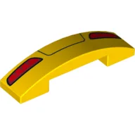 Brick Curved 4 x 1 Double, No Studs with Taillights Print / Yellow