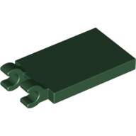 Lego Tile Special 2 x 3 with 2 Clips [Thick Open O Clips] / Dark Green