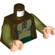 Lego Torso Vest with Olive Green Shirt and Dark Green Sash Print, Olive Green Arms, Light Nougat Hands / Dark Brown