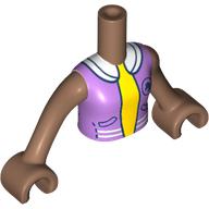 Lego Minidoll Torso Girl with Medium Lavender Jacket, White Trim, Dark Blue Horse, Yellow Shirt print, Medium Brown Arms and Hands / Medium Brown