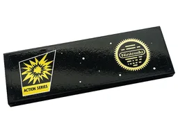 Tile 2 x 6 with Yellow Explosion, 'ACTION SERIES', and Nintendo Trademark Seal Pattern (Sticker) - Set 71374
