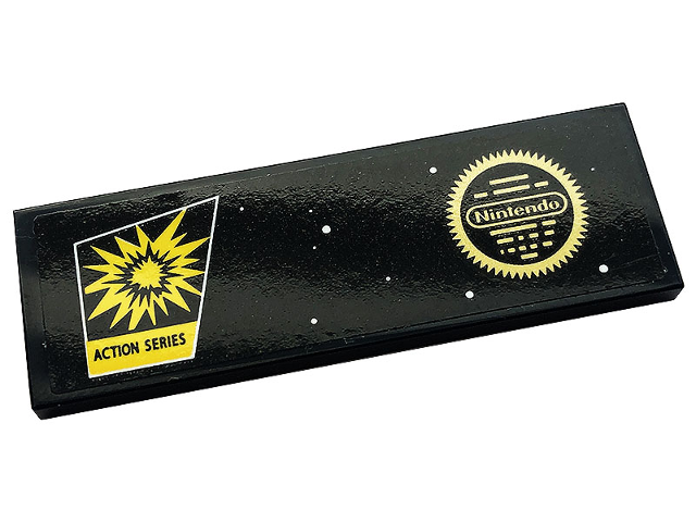 Lego Tile 2 x 6 with Yellow Explosion, 'ACTION SERIES', and Nintendo Trademark Seal Pattern (Sticker) - Set 71374