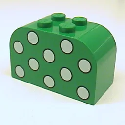 Brick Curved 2 x 4 x 2 Double with Dots Light Green Print / Green