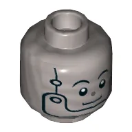 Minifig Head Tin Man, Eyebrows, Silver Nose and Chin Strap Print [Hollow Stud] / Flat Silver