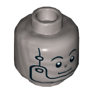 Lego Minifig Head Tin Man, Eyebrows, Silver Nose and Chin Strap Print [Hollow Stud] / Flat Silver