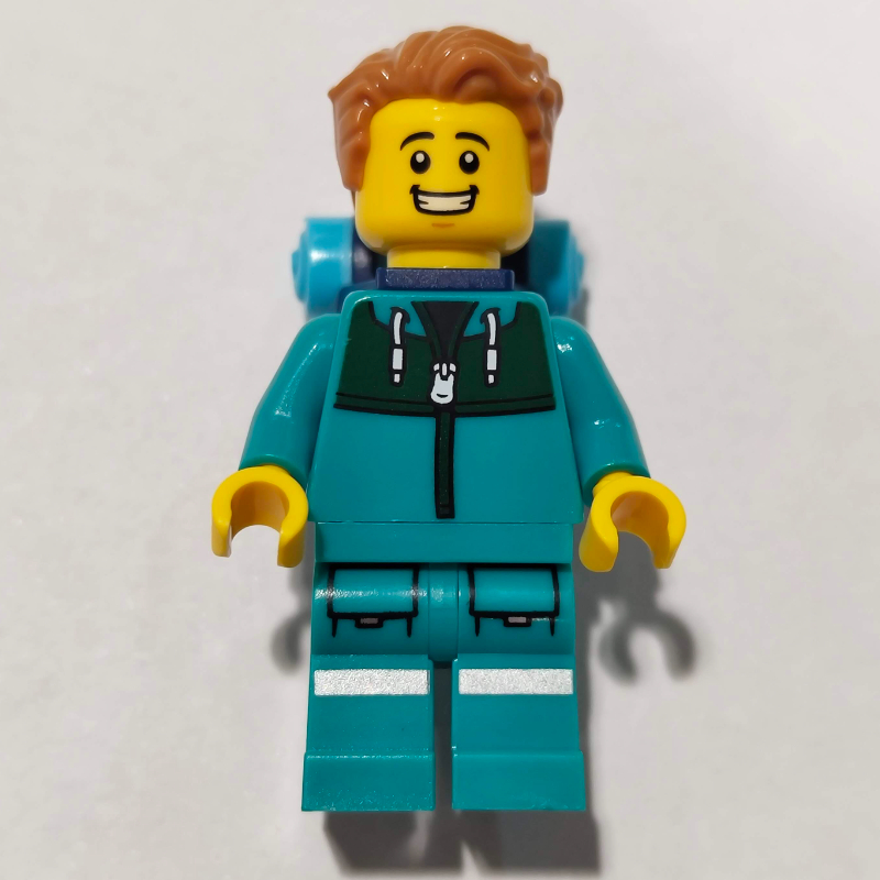 Lego Hiker, Dark Turquoise Tracksuit, Medium Nougat Hair, Backpack