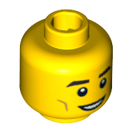 Lego Minifig Head Ice Fisherman, Eyebrows, Cheek Dimples, White Pupils and Open Smile Print [Blocked Open Stud] / Yellow
