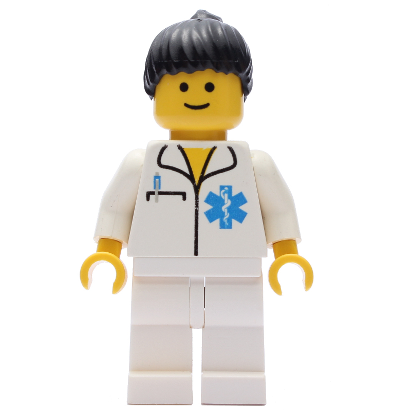 Lego Doctor, Woman, White Shirt with Star of Life Logo, Black Hair