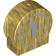 Lego Duplo Brick 1 x 3 x 2 Round Top, Cut Away Sides with Dark Bluish Grey '1' print / Pearl Gold