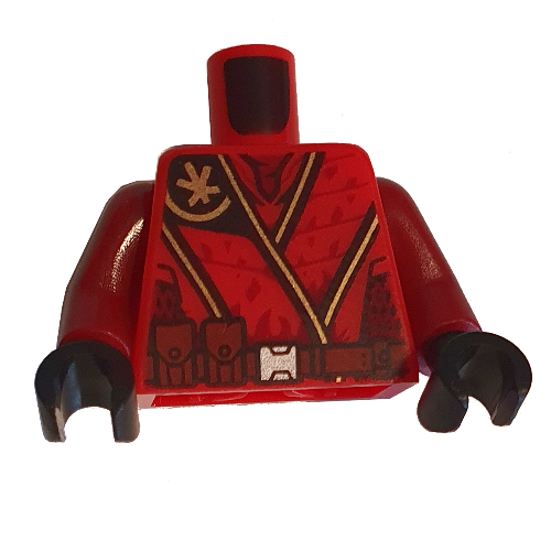 Lego Torso Robe, Gold Trim, Dark Red Utility Belt Print (Kai), Dark Red Arms, Black Hands / Red