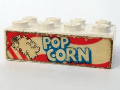 Brick 2 x 4 with Popcorn with 3 White Stripes on Bag Pattern both sides (Stickers) - Set 6390