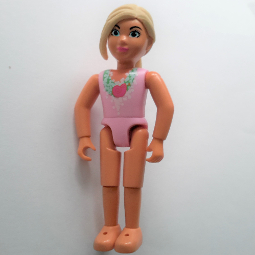 Lego Belville Figure Fixed Elbows, Child, Female, Light Yellow Hair, Pink Swimsuit with Seashell Print / [No Color/Any Color]