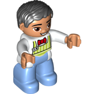 Lego Duplo Figure with Parted Wavy Hair Black, Medium Blue Legs, Round Eyes / White