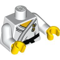 Lego Torso Karate Uniform with Black Belt Print, White Arms, Yellow Hands / White