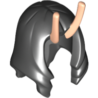 Lego Hair with Antennas, Long Wavy with Center Part and 2 Light Nougat Antennae Pattern / Black