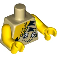 Torso, Animal Fur with Black Stripe and Bone, Chest Hair Print, Yellow Arms and Hands / Tan