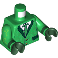 Lego Torso Suit Jacket with Pockets, Tie, Shirt and Bright Green Question Marks Print, Green Arms with Bright Green Question Marks Print, Dark Green Hands / Green