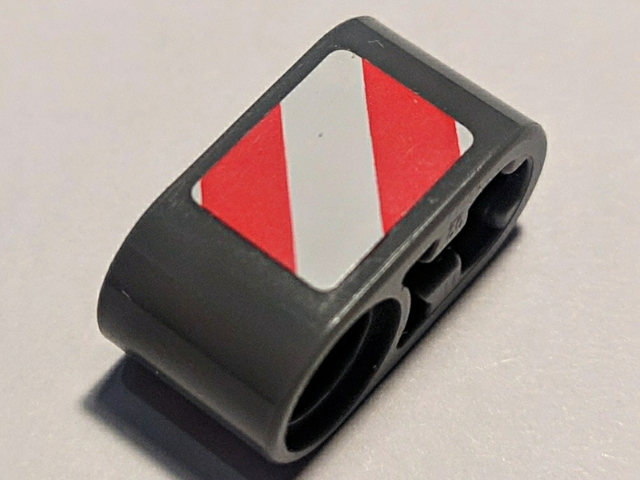Lego Technic, Liftarm Thick 1 x 2 - Axle Hole with Red and White Danger Stripes Pattern Model Left Side (Sticker) - Set 8071