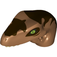 Lego Animal Body Part, Dinosaur, Raptor Head with Tan Teeth and Dark Brown Markings Print / Medium Nougat