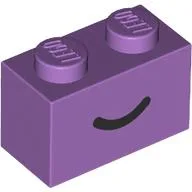 Brick 1 x 2 with Black Curved Line / Smile Print / Medium Lavender