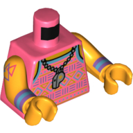 Lego Torso Vest with Dark Purple, Azure, and Lime Design, Necklace with Whistle Print, Bright Light Orange Arms and Hands / Coral