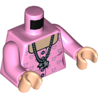 Lego Torso Low Cut Top with Hearts, and Necklace Print, Bright Pink Arms, Light Nougat Hands / Bright Pink