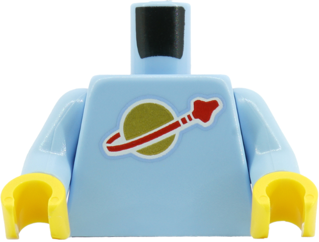 Lego Torso with Classic Space Logo High on Torso Pattern, Inside with Ribs (second reissue) / Bright Light Blue Arms / Yellow Hands (BAM)