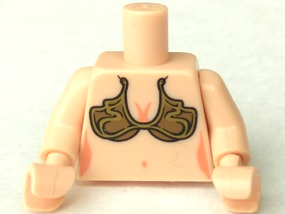 Lego Torso Female Copper and Gold Bikini Bra, Bare Stomach with Navel Pattern / Light Nougat Arms / Light Nougat Hands