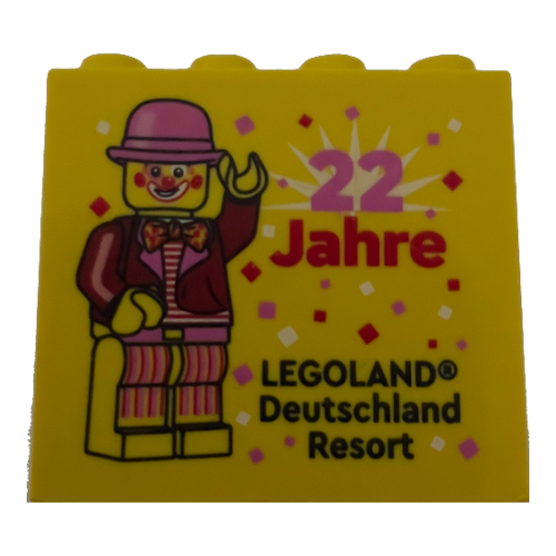 Lego Brick 2 x 4 x 3 with 'LEGOLAND Deutschland Resort 22 Jahre' Print / Yellow
