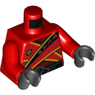 Lego Torso Robe with Square Print, Yellow Trim, and Black Belt Print (Kai), Red Arms, Black Hands / Red