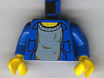 Lego Torso Shirt Open with Collar and Pockets over Light Gray Sweater, Yellow Neck Pattern / Blue Arms / Yellow Hands