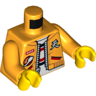 Lego Torso Jacket with Patches, White Shirt, Bright Light Orange Arms, Yellow Hands / Bright Light Orange