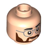 Lego Minifig Head Henry Loomis, Eyebrows, Reddish Brown Beard, Silver Glasses, Neutra l/ Angry Print / Light Nougat