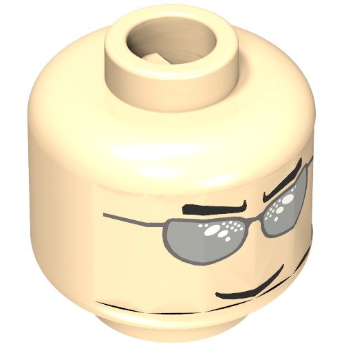 Lego Minifig Head, Silver Sunglasses, Eyebrows and Thin Grin Print / Light Nougat