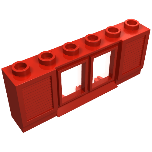 Lego Window 1 x 6 x 2 with Shutters [Old Style Extended Lip & Glass] / Red