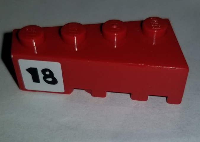Lego Wedge 4 x 2 Left with Black '18' on White Background Pattern (Sticker) - Set 4982