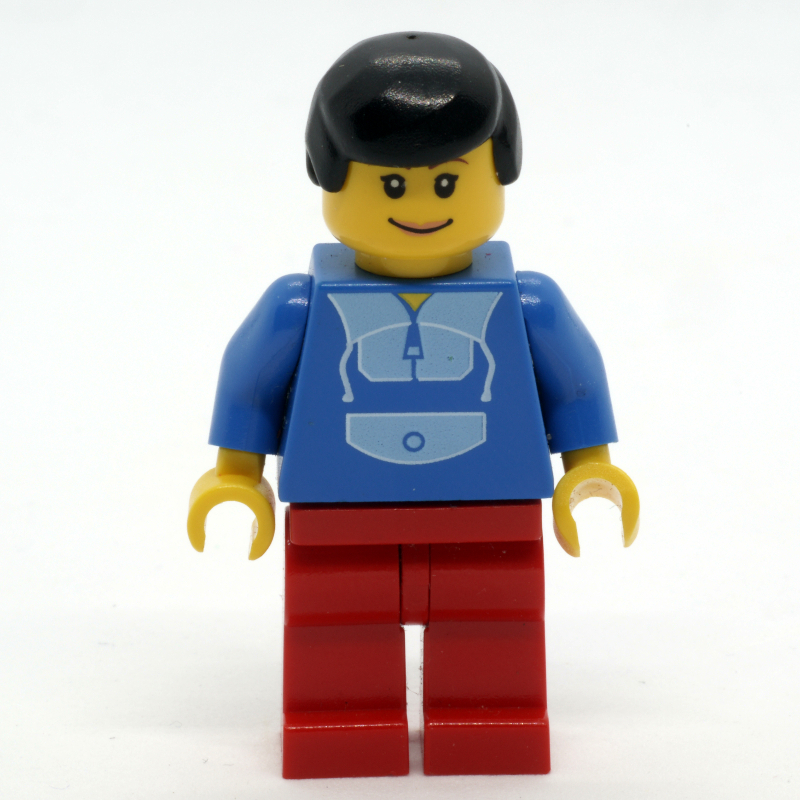 Lego Blue Torso, Red Legs, Black Hair