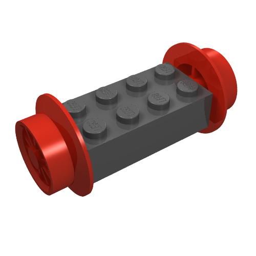 Lego Wheels Train Spoked Small (23mm D.) and Black Brick, Modified 2 x 4 [Red] / Red