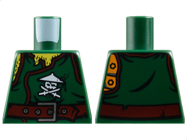 Lego Torso Ninjago Robe with Ninja Skull with Crossed Swords, Chest Hair and Dark Red Belt Pattern