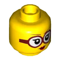 Minifig Head Shirley Keeper, Dark Orange Eyebrows, Red Glasses, Red Lips, Beauty Mark Print / Yellow