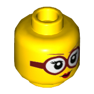 Lego Minifig Head Shirley Keeper, Dark Orange Eyebrows, Red Glasses, Red Lips, Beauty Mark Print / Yellow